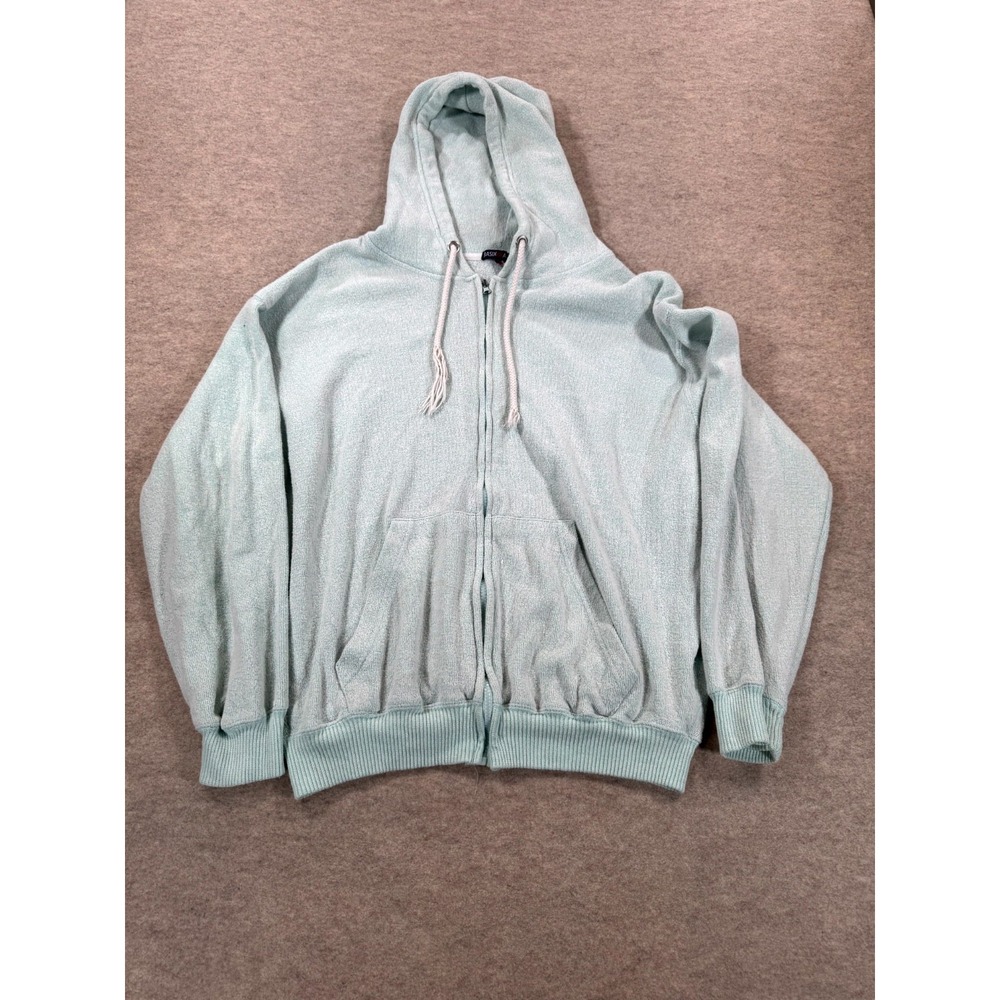 Basix Of America Full Zip Hoodie Jacket Womens XL Mint Green Drawstring Winter